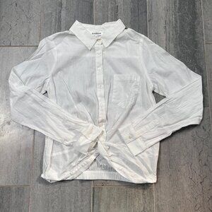 Heartloom Twist Front Hem Button Down Shirt White Striped Blouse Size Small